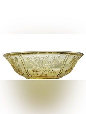 Vintage Federal Depression Glass Sharon Cabbage Rose Pattern Amber Yellow 8.5”